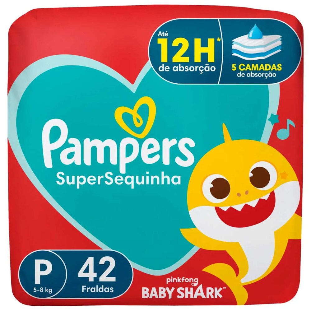 Fralda Pampers Supersequinha Baby Shark P Com 42 Unidades